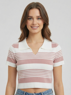 Stripe Polo Knit Top