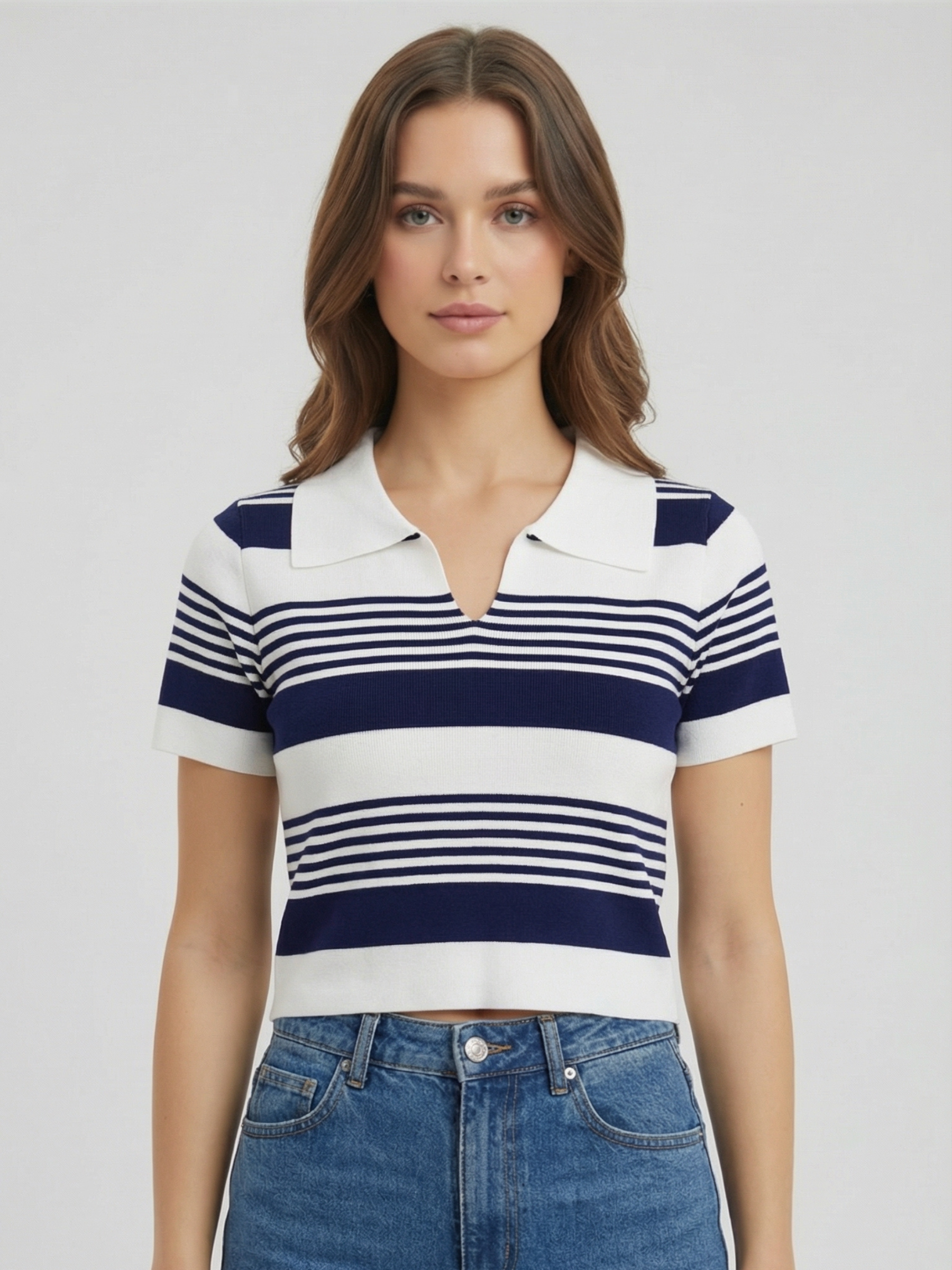 Stripe Polo Knit Top