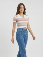 Stripe Polo Knit Top