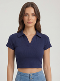 Everyday Ribbed Polo Crop Top