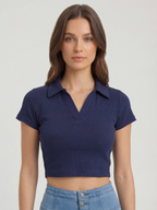 Everyday Ribbed Polo Crop Top