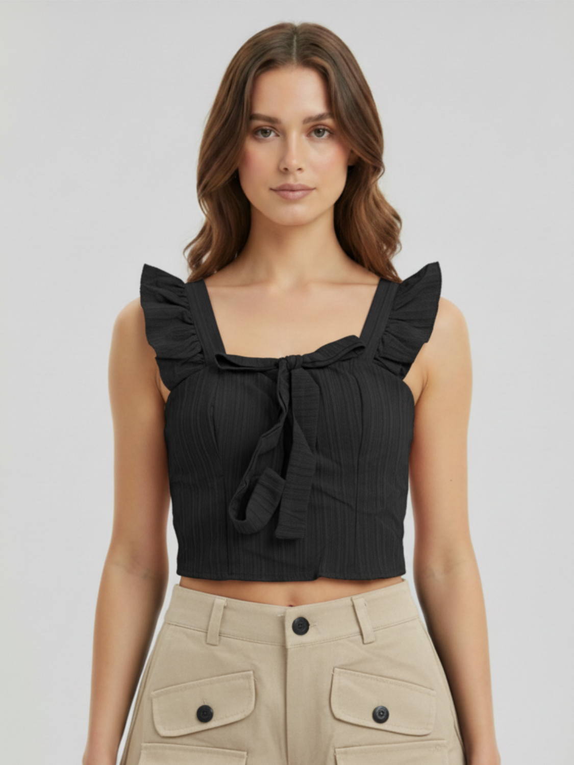 Noir Flutter Tie Crop Top