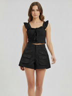 Noir Flutter Tie Crop Top