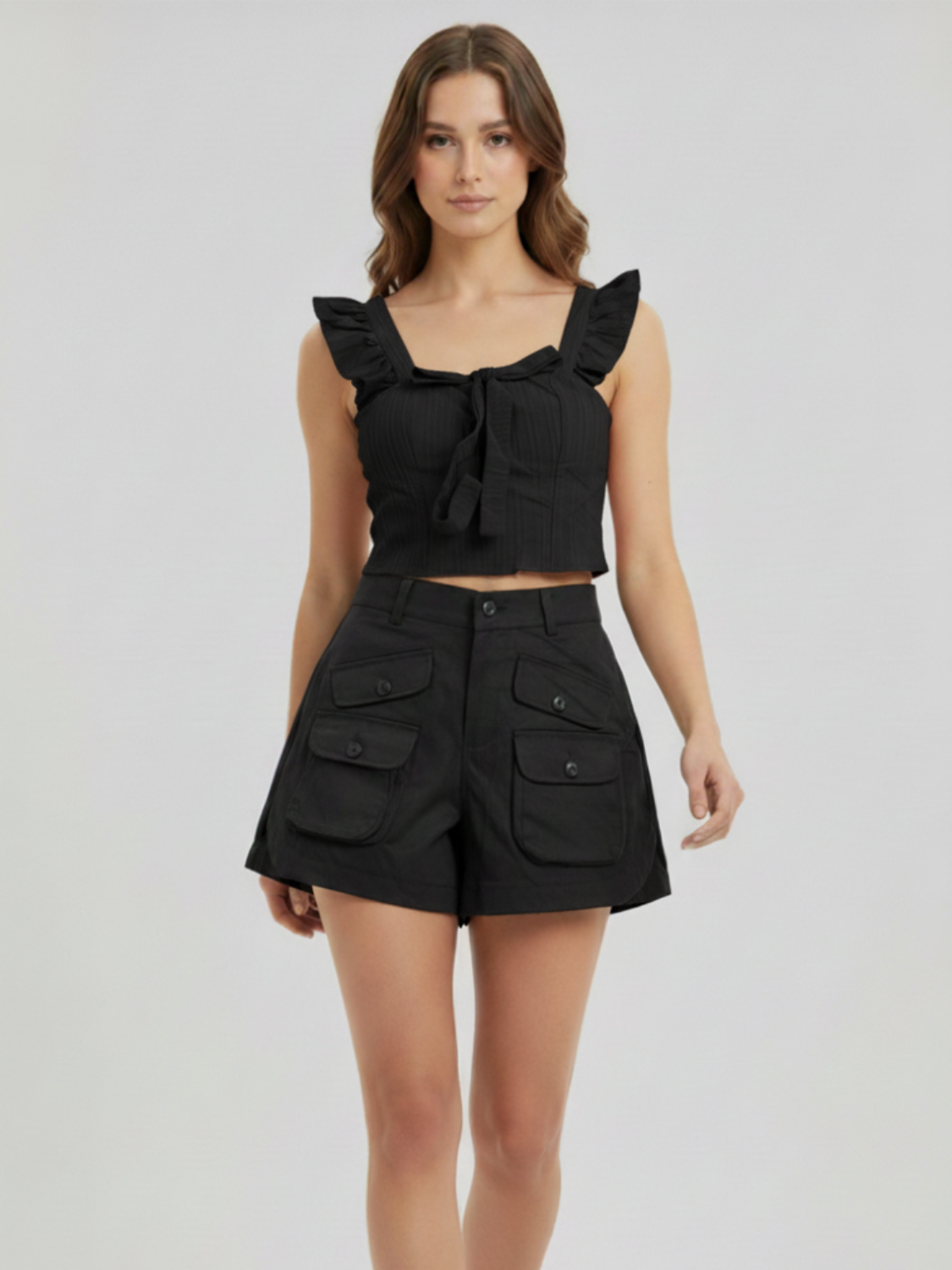 Noir Flutter Tie Crop Top