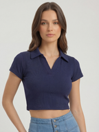 Everyday Ribbed Polo Crop Top
