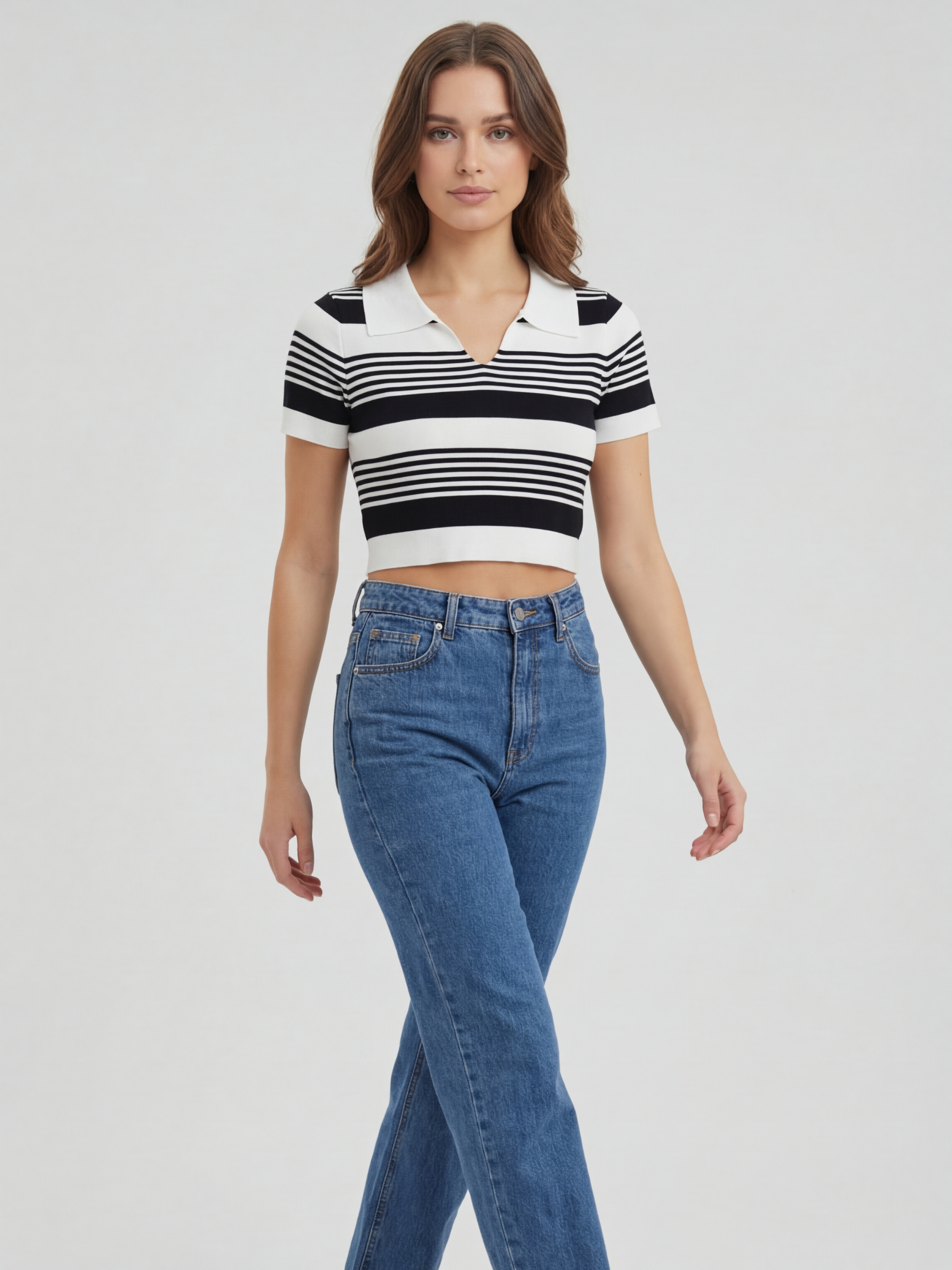 Stripe Polo Knit Top