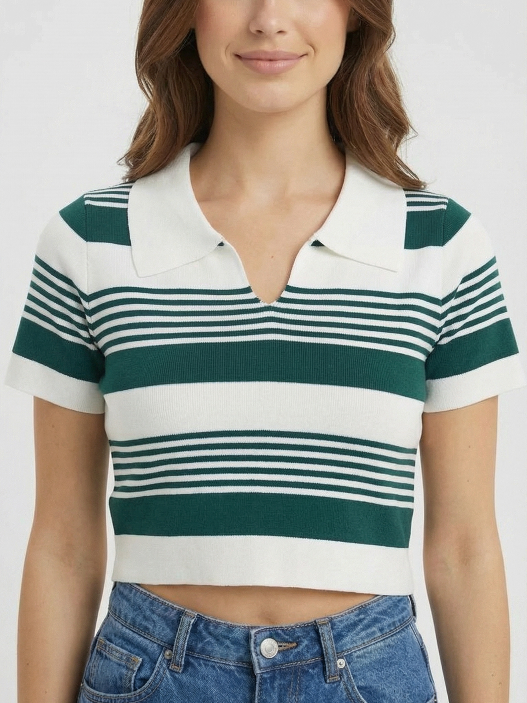 Stripe Polo Knit Top